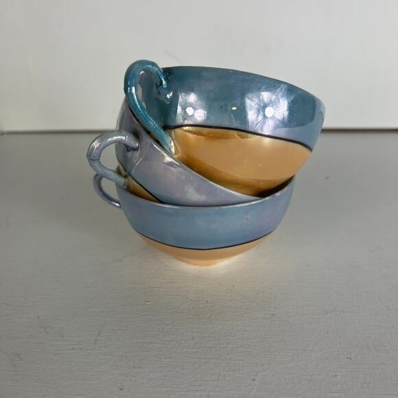 Vintage 40s Lusterware Tea Cup Set of Three Hand Painted Bone China JAPAN - Picture 3 of 10